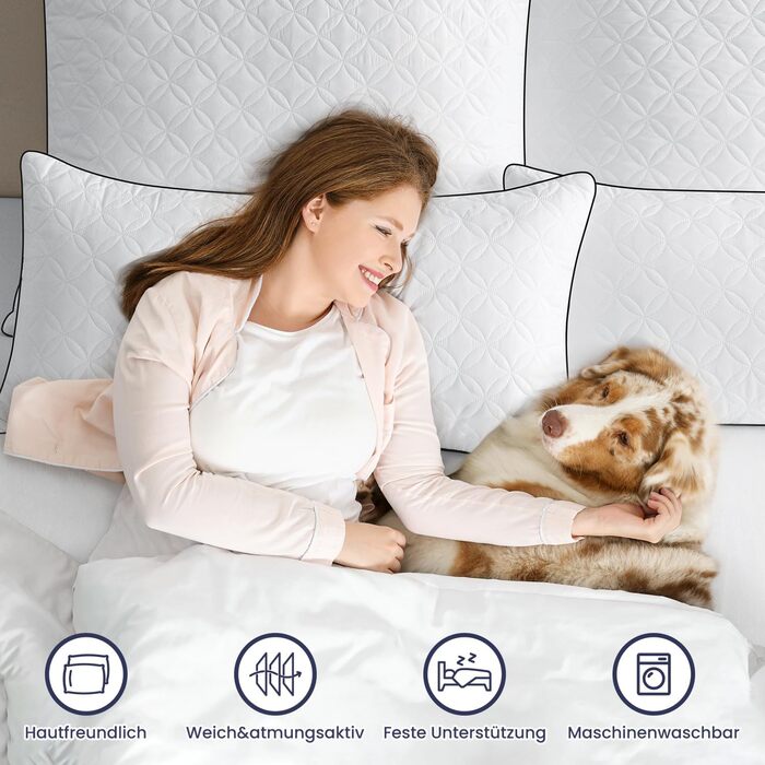 BedStory Pillowcases, 80x80cm, 2-Pack, Breathable Neck Pillows made of 2x1500g Microfiber, Washable Bed Pillows, Ideal for Deep and Relaxing Sleep, Öko-Tex Certified 2.0 White Black 80x80