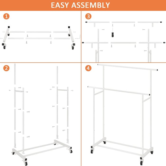 Підвісна штанга для одягу Calmootey з подвійною перекладиною, мобільна, для спальні, вітальні, магазину одягу, біла