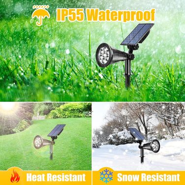 T-SUN LED Solar Spotlights, 2 Pack 4 LED Solar Garden Lights, Bright Garden Light, 2 Lighting Modes, Security Lighting, Large Outdoor Light for Lawn, Paths, Terrace (Cool White 6000K) (7led-warmwhite, 2 Pieces)