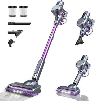 Потужний акумуляторний бездротовий пилосос Lubluelu – 50 хвилин роботи, щітка Anti-Tangle, 2 фільтри, ідеальний для твердих поверхонь, килимів та шерсті тварин, фіолетовий