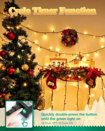 Гірлянда на Хелловін для вулиці, 300 LED, з функцією пам'яті та таймером, 8 режимів освітлення, вологостійка, 50 метрів, тепле світло