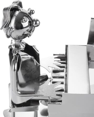 BRUBAKER Wine Bottle Holder Pianist at the Piano - Metal Bottle Stand of a Piano Player with Greeting Card for Wine Gift