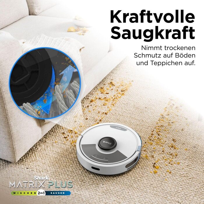 Робот-пилосос Shark Matrix Plus 2-в-1 з функцією миття та станцією самоочищення, самостійно очищається, для шерсті тварин, килима та твердих підлог, 14,5 см (стандартний, білий)