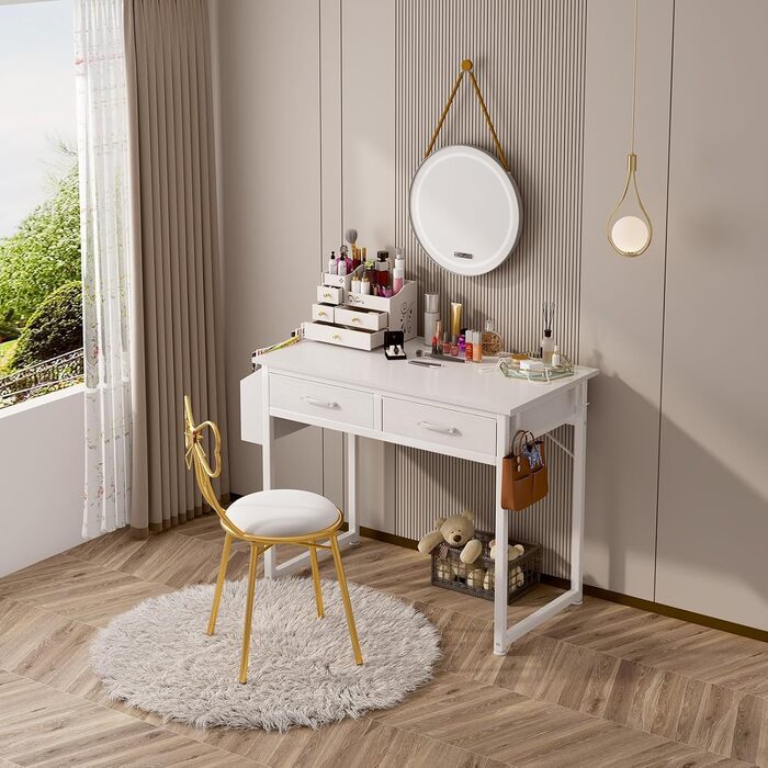 Fabric Drawer Computer Desk for Home Office & Bedroom - Small Gaming Desk with 2 Drawers | PC Desk, 39.4