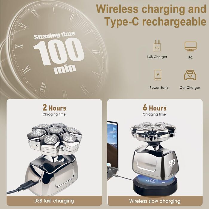 Електричний голчастий триммер Telfun для чоловіків з лисіючою головою, All-in-1 з бездротовою зарядкою, вологостійкий