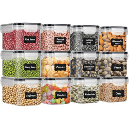 12 контейнерів для зберігання продуктів, герметичні, BPA-free, PP, з замком, 0.8л (Чорний) + 32 етикетки та маркер