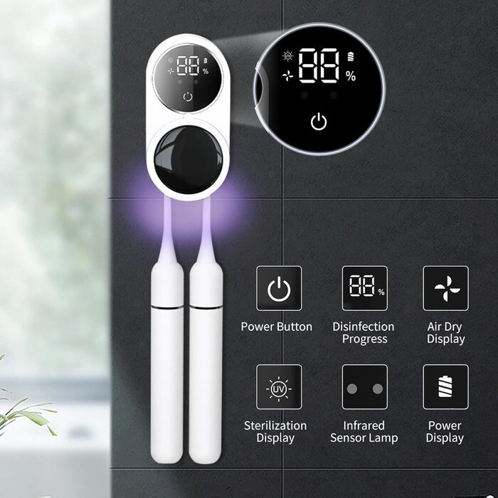 maxant UV Toothbrush Sanitizer Case, Toothbrush Holder, Organizer, Bathroom, Toothbrush Holder, Wall Mount, with Sterilizer Function, for Travel and Family