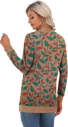 Жіночий трикотажний кардиган Grecerelle з довгими рукавами, V-подібним вирізом, з кишенями та ґудзиками, осінь, колір 'Коричневе листя'