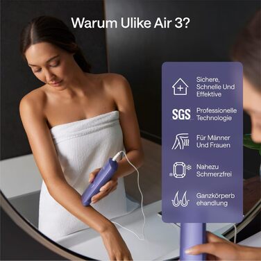 Ulike Air 3 Deluxe IPL пристрій для епіляції - безболісне видалення волосся, альтернатива лазеру, з UV-стерилізатором та гелем алое (фіолетовий)