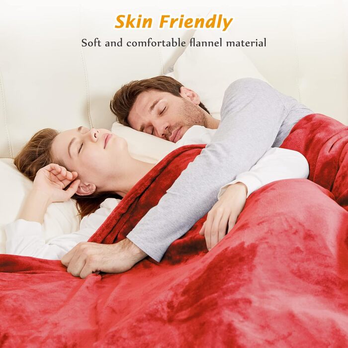 Електрична ковдра Mia&Coco з автовимкненням, 180x200 см, 10 режимів нагріву, таймер до 9 годин, захист від перегріву, пральна, блакитна (червона)
