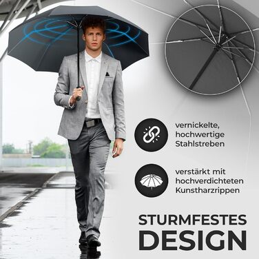 Чорний парасолька-рюкзак (Taschenschirm) штормостійкий, автоматичний, з чохлом | Чоловічий/жіночий туристичний парасолька - компактний, стабільний, тефлонове покриття, стійкий до вітру та дощу | Стандартний парасолька для гольфу, сірий