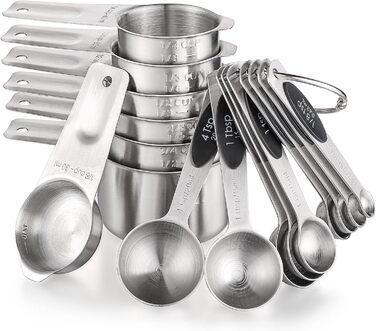 Stainless Steel Measuring Cups 7-Piece Stackable Set for Measuring Dry or Liquid Ingredients Kitchen Helper Metal Measuring Cups for Cooking & Baking (7+B9)