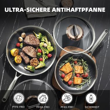 Сковорода з кришкою 26 см, антипригарне покриття Hybrid, холодна ручка, безпечна для миття в посудомийній машині, без PFAS, PFOA та PTFE, можна використовувати в духовці до 260 °C, сумісна з усіма типами плит WQ