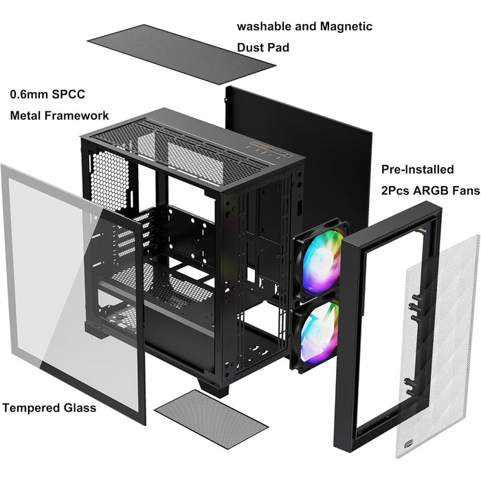 Корпус PCCOOLER C3T500 ARGB Tower ATX з 6 вентиляторами ARGB, сумісний з RTX 40 Series, подвійні скляні панелі, безрамна конструкція (Чорний)