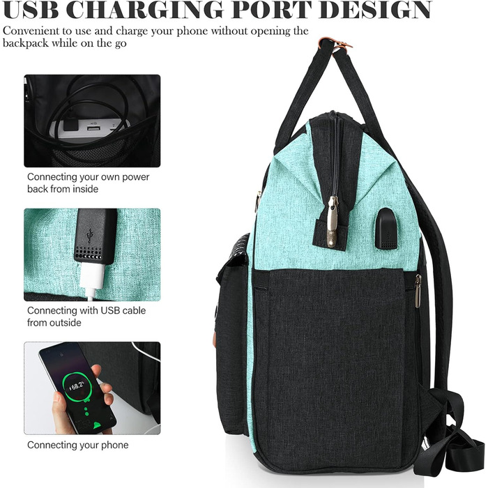 Жіночий рюкзак для ноутбука 15.6 дюймів, шкільний/робочий рюкзак з USB-портом, для подорожей, кемпінгу, навчання, зелений