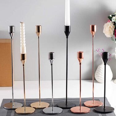 SUJUN Matte Black Candle Holders, Set of 3 for Taper Candles, Decorative Candle Holder for Wedding, Dinner, Party, Fits 1.9 cm Thick Candles and LED Candles (Metal Candle Holders)