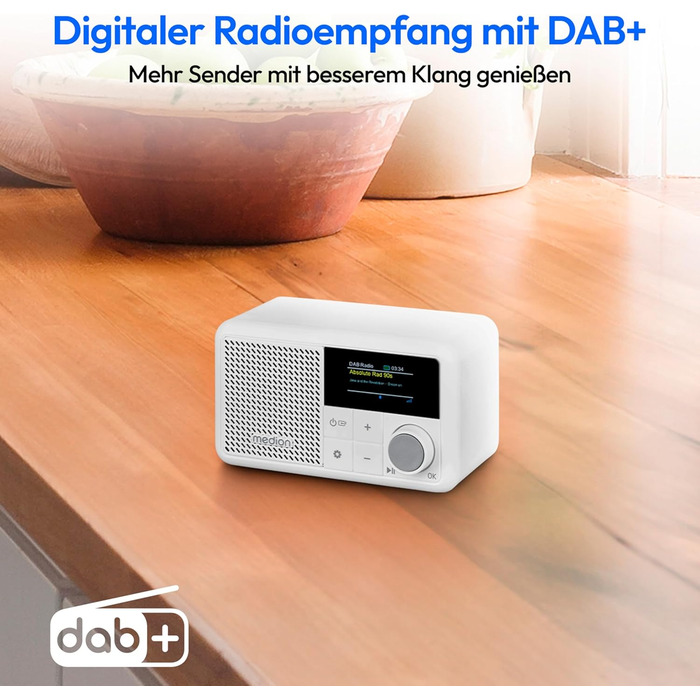 MEDION S66822 Портативне міні-радіо DAB+ з Bluetooth, акумулятор до 6,5 годин, дисплей, телескопічна антена, таймер сну, будильник, AUX, USB-C, зелений