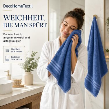 Набір рушників DecoHomeTextil Eco (6 шт.), махрові, екологічні та гігроскопічні, сині (4 шт. 70x140 см, 2 шт. 50x100 см)