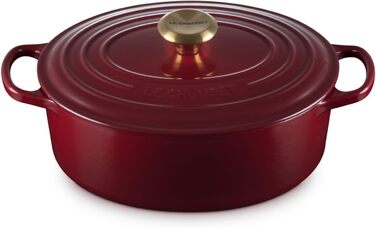 Чавунна овальна каструля Le Creuset Signature з кришкою, 27 см, 4,1 л, для всіх типів плит та індукції, колір Garnet (бордовий), 4,43 кг