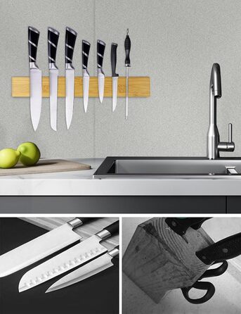 [50cm Pro] Magnetic Knife Strip, Trhillsbrad 50cm Magnetic Knife Holder Wood Knife Rail Self-Adhesive, Silver Wall Mount Magnetic Strip No Drilling Knife Holder