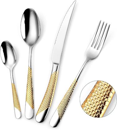 Набір столових приборів OGORI для 6 осіб (30 предметів), золотий, з дзеркальним поліруванням, нержавіюча сталь 18/10, для дому/вечірки/ресторану (подарункова коробка)