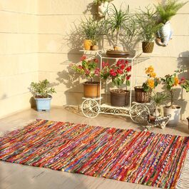 Килим RAJRANG Chindi Fleece 91x152 см – яскравий бохо килим з китицями, плетений килим для підлоги, декор у стилі фермерського будинку