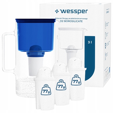 Скляний фільтр-кувшин Wessper D2 BOROSILICATE 3л, синій + 4 фільтри