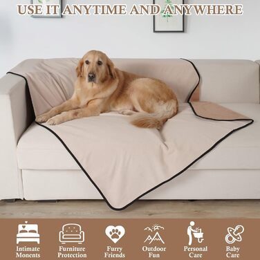 Водонепроникний коврик для собак PETTOM 152x127см, м'який коврик для великих і маленьких собак, захисний коврик для дивану, ліжка, автокрісла, меблів - 30°C, (L, Коричневий верблюд)