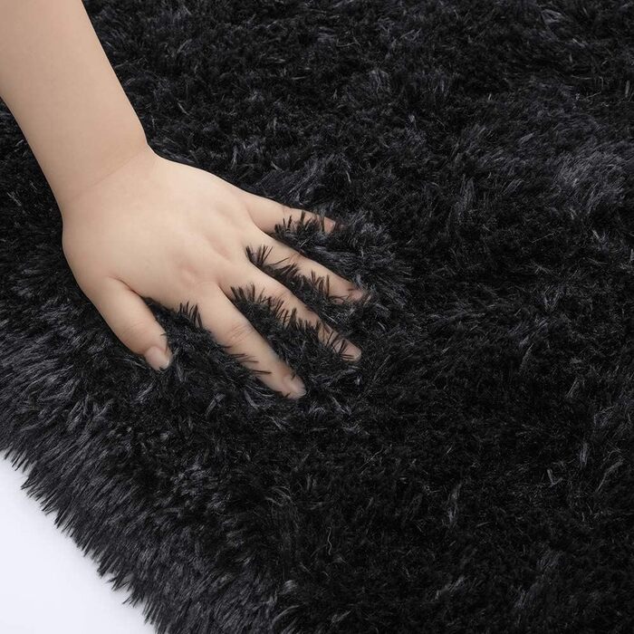 Шкіряний килим ABWXN з високим ворсом 120x160 см. Чорний, для вітальні та спальні