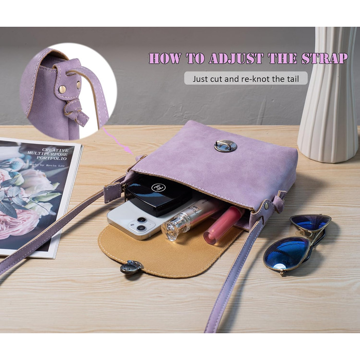 Сумка жіноча через плече Kleine Umhängetasche, екошкіра, маленька крос-боді, світло-лілова. Замок для безпеки