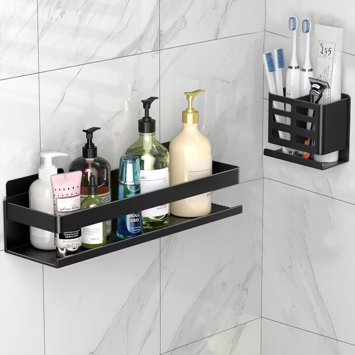 Алюмінієвий душовий кошик, 30 см, 2 шт. - Органайзер для ванної кімнати, настінний, самоклеючий (2 шт. в наборі)