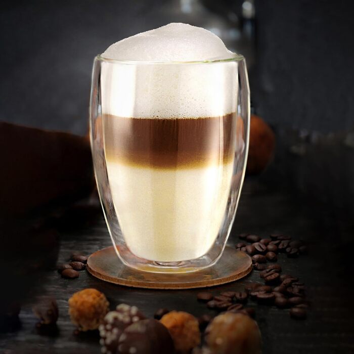 Creano Double-Walled XXL Insulated Glass 400ml, Extra Large Heat-Resistant Coffee/Tea/Latte Macchiato Glass Made of Borosilicate Glass, Set of 4