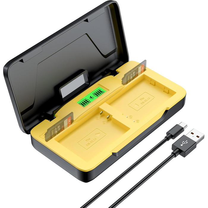 Зарядний пристрій ENEGON EN-EL14 20W з подвійним акумулятором, швидка зарядка, сумісний з Nikon D3100-D3500, Coolpix P7000, P7100, DF, LCD-дисплей