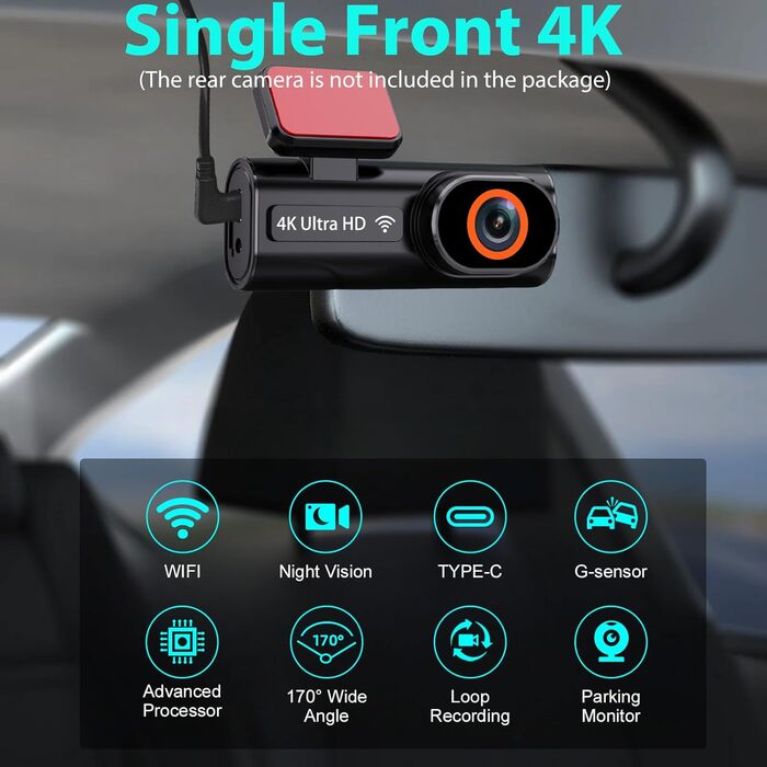 Відеореєстратор Auto Dashcam 4K з GPS, WiFi, G-сенсором та циклічною записом. В комплекті SD карта 64GB.