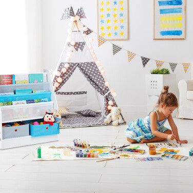Relaxdays Children's Shelf with 2 Boxes & 3 Hanging Pockets