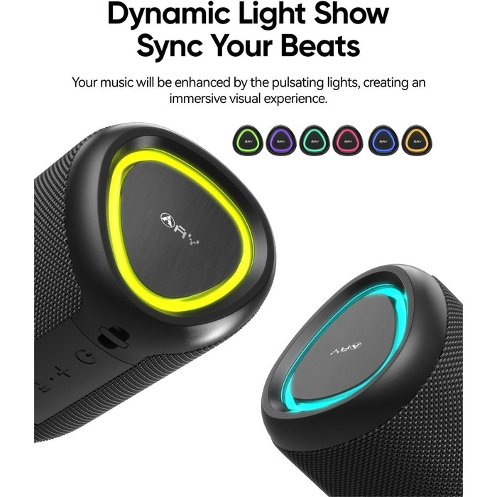 Портативна Bluetooth колонка AY з підсвічуванням, IPX5, 24 години роботи, AUX/TF, стерео-паринг, зелена (чорна, компактна)