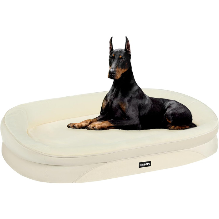 Ортопедичне ліжко для собак, ліжко-софа для собак з підковоподібною подушкою, неслизьке дно, кошик для собак, знімний та пральний, середні та великі породи, 106 x 79 x 17 см (122 x 90 x 19 см), бежевий