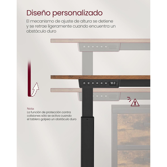 VASAGLE Electric Height Adjustable Desk - Vintage Brown, 60 x 120 x (72-120) cm, Memory Function, Wood & Steel Frame