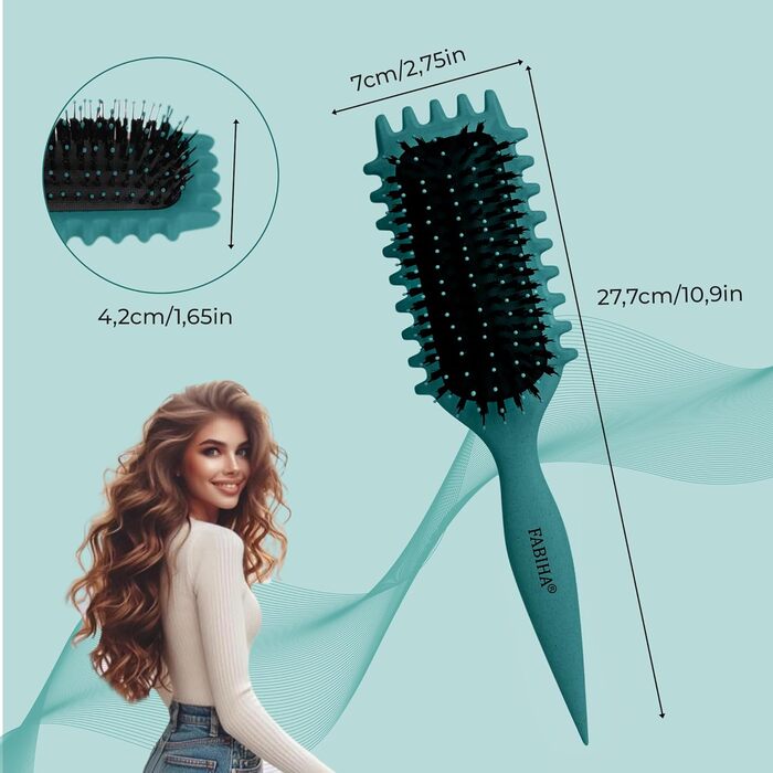 Щітка для волосся Lockenbürste Premium - для кучерявого волосся, біо-щітка з щетиною дикого кабана, без заплутування, оригінальна 3-в-1 для створення локонів (Ліловий/Блакитно-зелений)