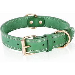 Нашийник для собак з натуральної шкіри, зелений, ширина 2.5 см, обхват шиї 40-51 см