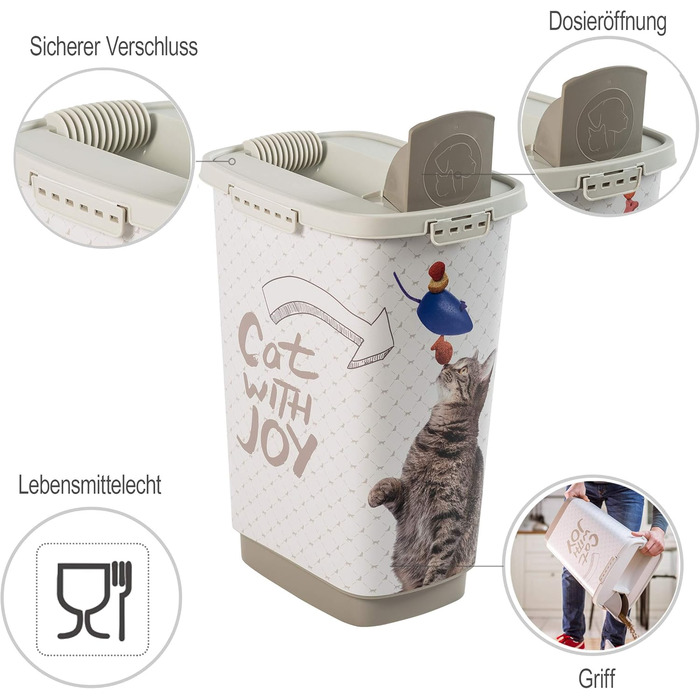 Контейнер для корму Rotho MyPet Cody з кришкою та дозатором, 25л, BPA-free, антрацит/білий, для котів