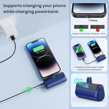 Power Bank Feob Mini 5200mAh 20W PD, блакитний: Швидка зарядка для iPhone 14/13/12/11/XS/XR/8/7/6