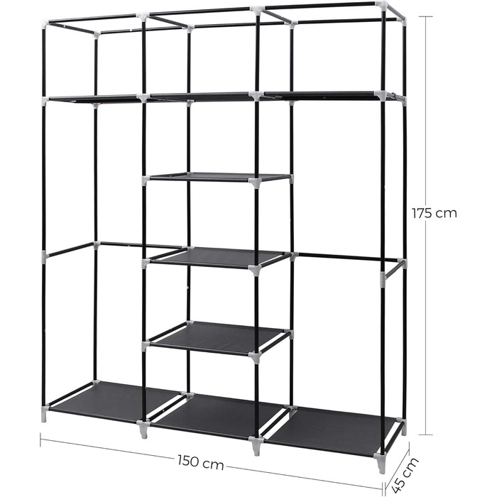 SONGMICS Clothes Closet, Fabric Closet, Folding Wardrobe with Clothes Rod, Clothes Rack, Storage, Pockets, Shoes, Bedroom, Dressing Room, 45 x 150 x 175 cm, Black RYG12B