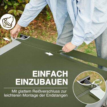 Розкладне ліжко EVER ADVANCED для кемпінгу: велике, стабільне, 214x106 см, до 300 кг, зелене