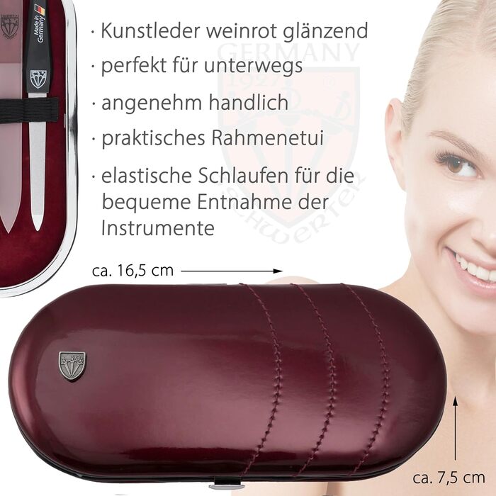 Набір манікюру DREI SCHWERTER 'Vittoria' 7 предметів | Німецька якість, етикет з штучної шкіри бордового кольору | Манікюрний набір з ножицями, щипцями, пилочкою, ножем для кутикули та іншим