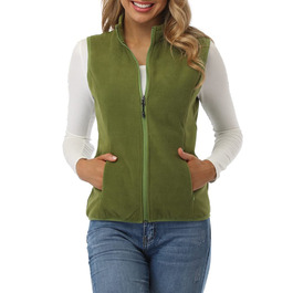 Жіноча флісова жилетка Fuinloth, легка, без рукавів, зі стійким коміром та кишенями на блискавці, XL, армійний зелений