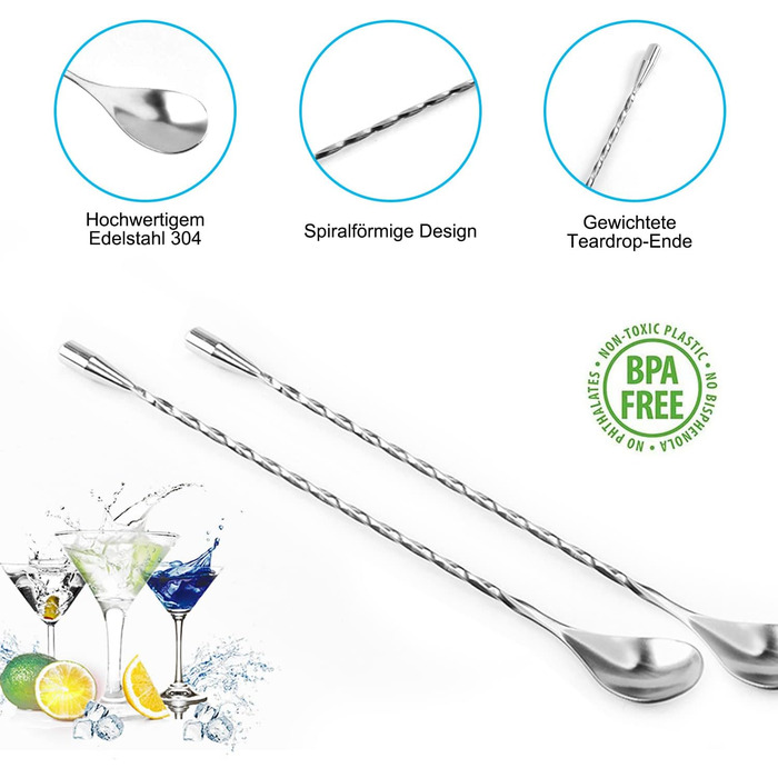 Набір з 4 коктейльних ложок Barlöffel, 30 см, нержавіюча сталь, для Мартіні, лате макіато та шейкерів