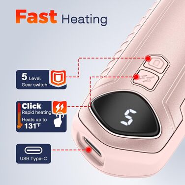 Електричні грілки для рук 2 шт. - перезаряджувані, портативні, 6000mAh, рожеві
