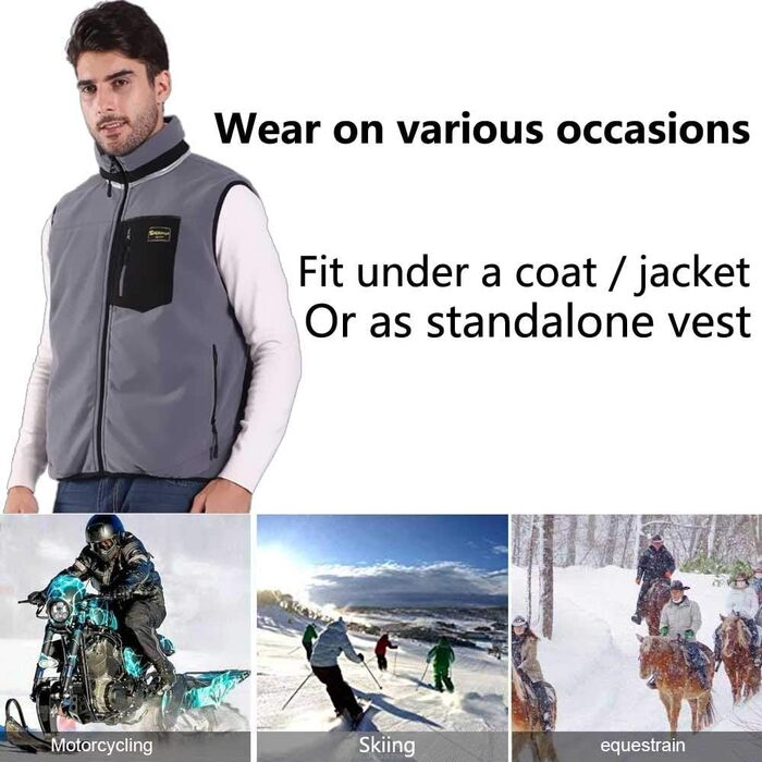 PROSart Обогріваючий жилет Легкий фліс Обогріваючий жилет з USB акумулятором, Унісекс (M, Сірий)