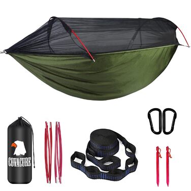 Гамак COVACURE вуличний з москітною сіткою для 2 осіб 270x140 см, вантажопідйомність 200 кг - легкий гамак для кемпінгу, саду, подорожей